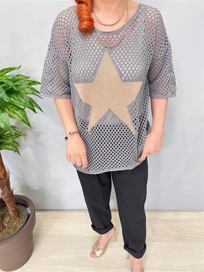 6030 Italyan Yıldız Detay File Bluz Gri