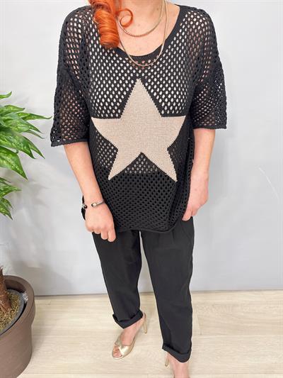 6030 Italyan Yıldız Detay File Bluz Siyah