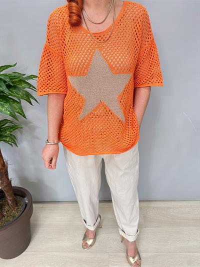 6030 Italyan Yıldız Detay File Bluz Turuncu