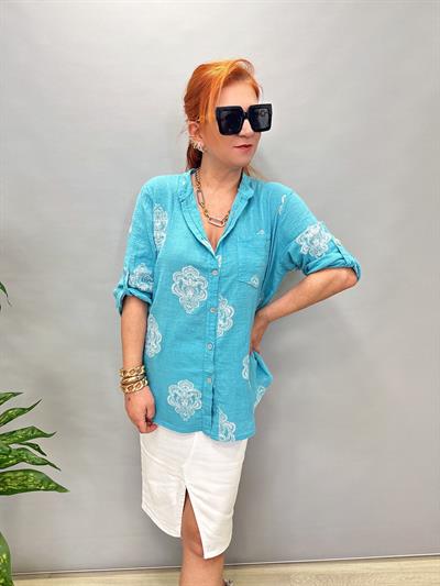 6035 İTALYAN PAMUKLU GÖMLEK TURKUAZ