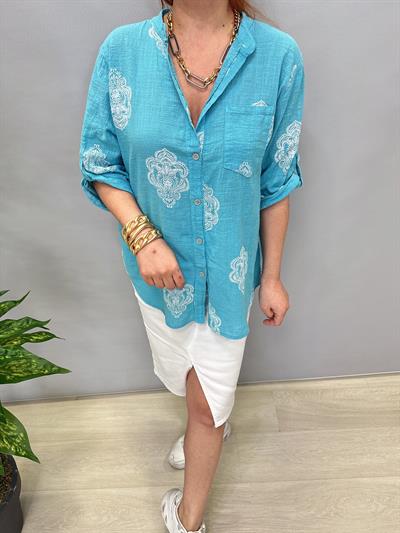 6035 İTALYAN PAMUKLU GÖMLEK TURKUAZ