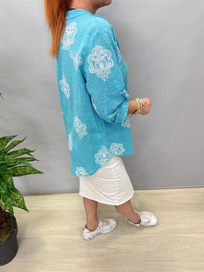 6035 İTALYAN PAMUKLU GÖMLEK TURKUAZ