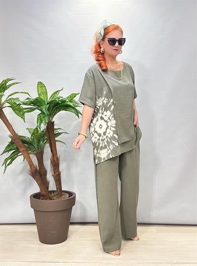 6040 Tencel Batik Desenli Takım Haki