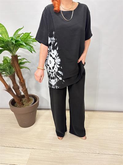 6040 Tencel Batik Desenli Takım Siyah