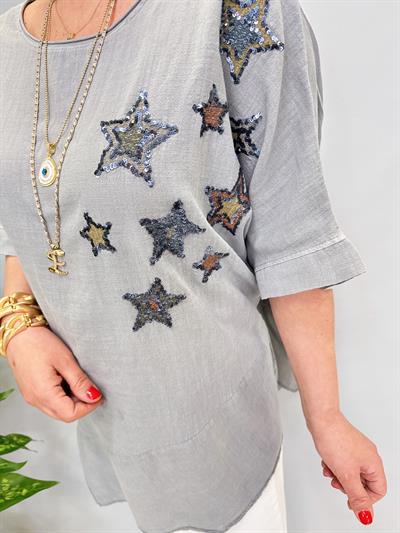 6042 PAMUKLU ASİMETRİK BLUZ GRİ