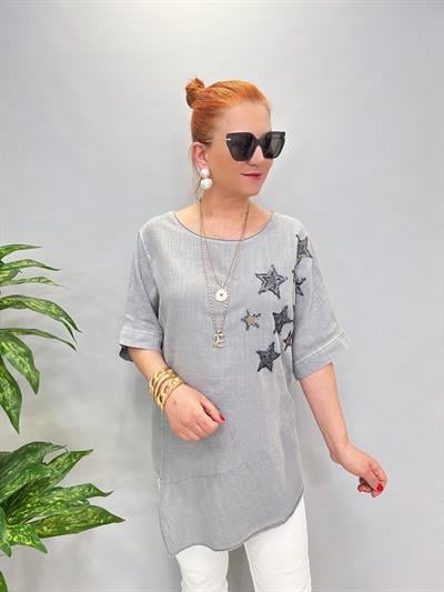 6042 PAMUKLU ASİMETRİK BLUZ GRİ