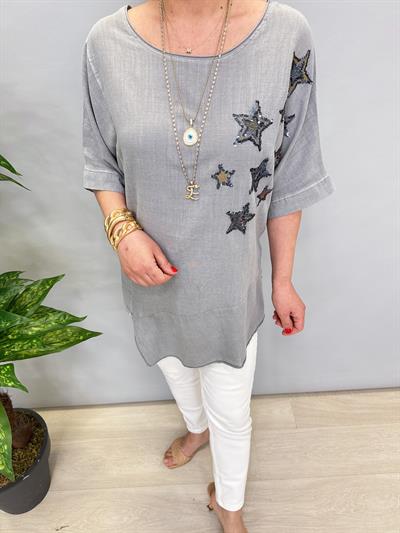 6042 PAMUKLU ASİMETRİK BLUZ GRİ