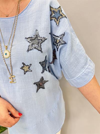 6042 PAMUKLU ASİMETRİK BLUZ MAVİ