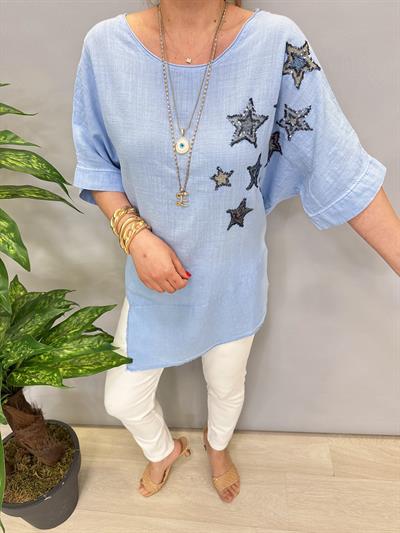 6042 PAMUKLU ASİMETRİK BLUZ MAVİ