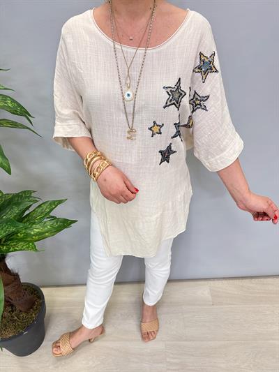 6042 PAMUKLU ASİMETRİK BLUZ TAŞ