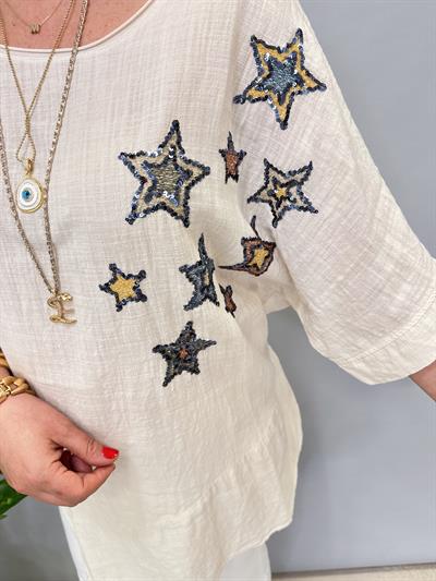 6042 PAMUKLU ASİMETRİK BLUZ TAŞ