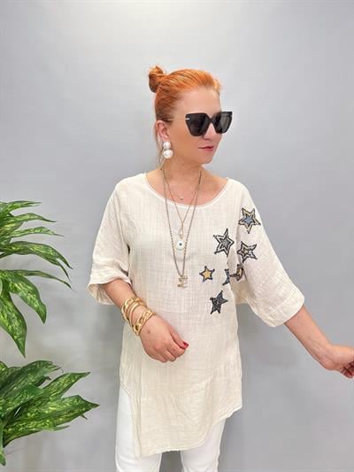 6042 PAMUKLU ASİMETRİK BLUZ TAŞ