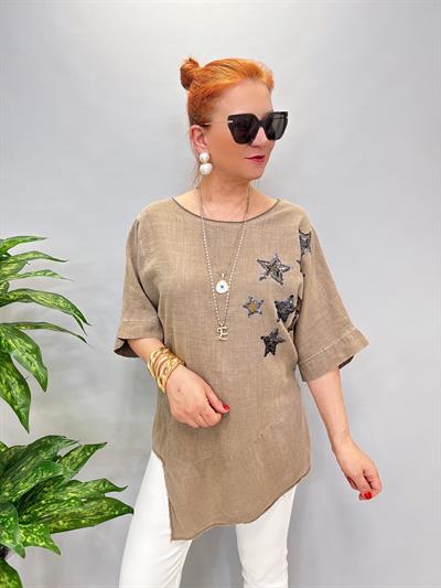 6042 PAMUKLU ASİMETRİK BLUZ VİZON