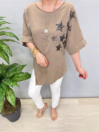 6042 PAMUKLU ASİMETRİK BLUZ VİZON