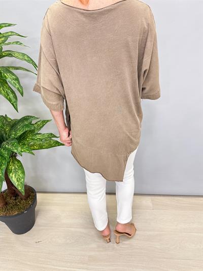 6042 PAMUKLU ASİMETRİK BLUZ VİZON