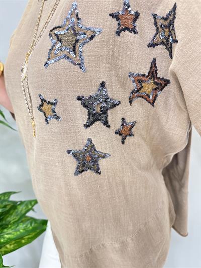 6042 PAMUKLU ASİMETRİK BLUZ VİZON