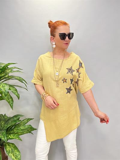 6042 PAMUKLU ASİMETRİK BLUZ YAĞ YEŞİLİ