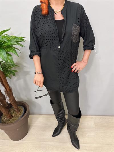 6045 Italyan Fisto Detaylı Gömlek Bluz Siyah