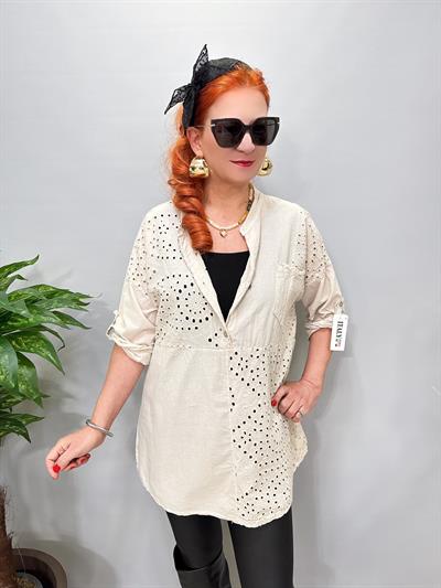 6045 Italyan Fisto Detaylı Gömlek Bluz Taş