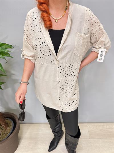 6045 Italyan Fisto Detaylı Gömlek Bluz Taş