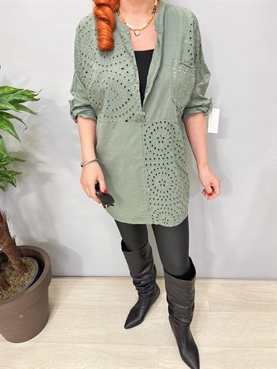 6045 Italyan Fisto Detaylı Gömlek Bluz Haki