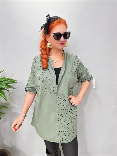 6045 Italyan Fisto Detaylı Gömlek Bluz Haki