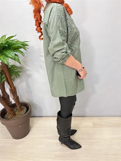 6045 Italyan Fisto Detaylı Gömlek Bluz Haki