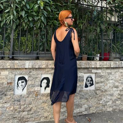 6050 PREMIUM İTALYAN İPEK ELBİSE LACİVERT 44 BEDENE KADAR UYUMLUDUR