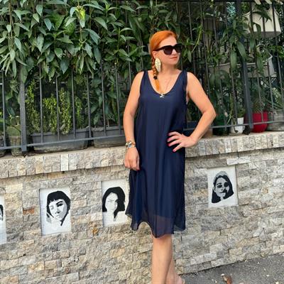 6050 PREMIUM İTALYAN İPEK ELBİSE LACİVERT 44 BEDENE KADAR UYUMLUDUR