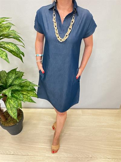 6054 Tencel ince Kot Elbise Koyu Mavi 