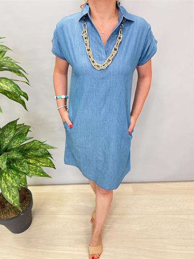 6054 Tencel ince Kot Elbise  Mavi 