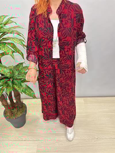 6075 VİSKON GÖMLEK TAKIM KIRMIZI