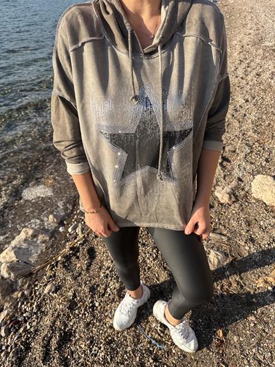 6160 Yıldız Detay Sweatshirt Vizon