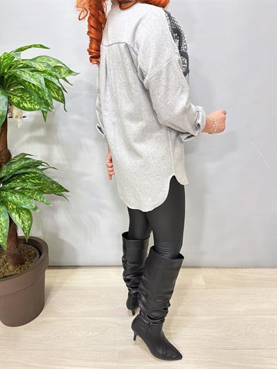 6226 Gri Nakış Detaylı Kaşe Gömlek-Ceket