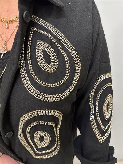 6226 Siyah Damla Boncuk işleme Kaşe Gömlek-Ceket