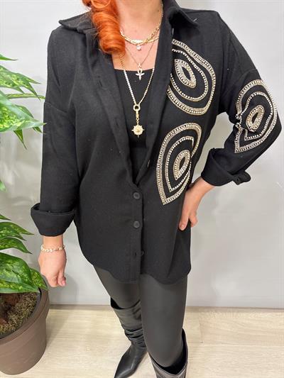 6226 Siyah Damla Boncuk işleme Kaşe Gömlek-Ceket