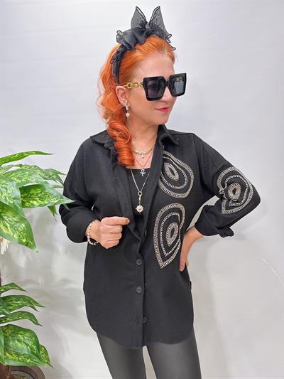 6226 Siyah Damla Boncuk işleme Kaşe Gömlek-Ceket