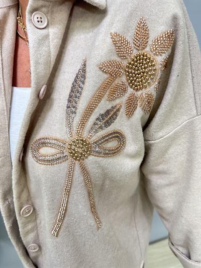 6226 Taş Boncuk İşlemeli Kaşe Gömlek-Ceket