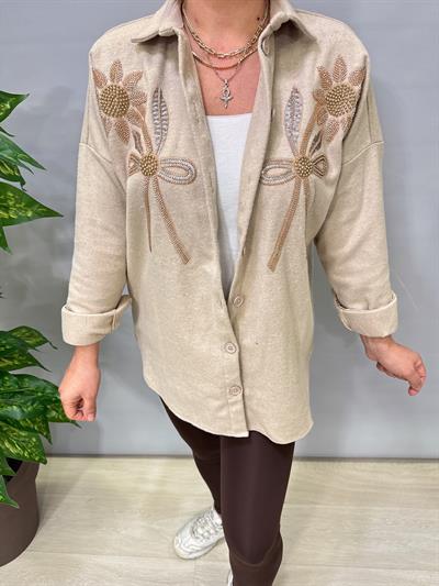 6226 Taş Boncuk İşlemeli Kaşe Gömlek-Ceket