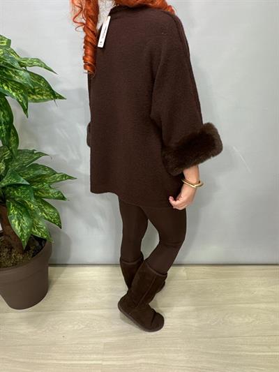 6230 Kollar Kürk Detaylı Triko Bluz Kahve