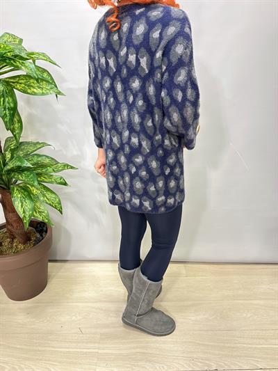 6233 Leopar Desen Triko Bluz Lacivert