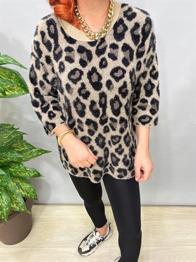 6233 Leopar Desen Triko Bluz Taş