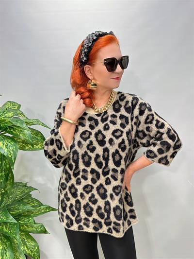 6233 Leopar Desen Triko Bluz Taş
