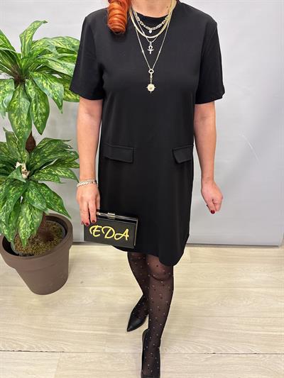 6310 Krep Kumaş Elbise Siyah 