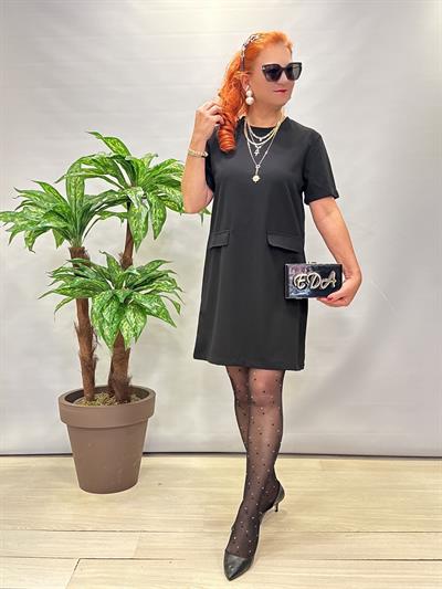 6310 Krep Kumaş Elbise Siyah 