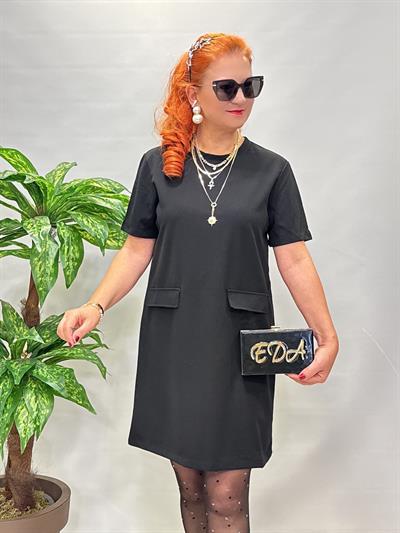 6310 Krep Kumaş Elbise Siyah 