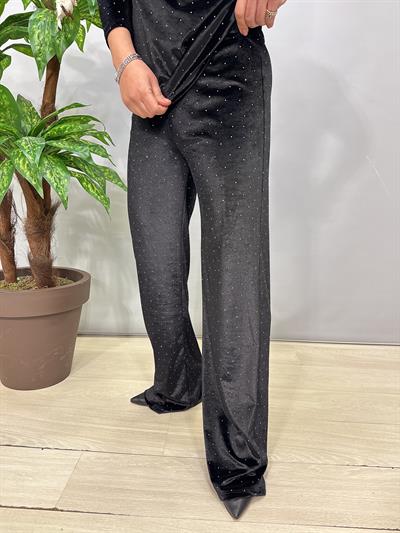 6310 Kruvaze Yaka Bluzlu Kadife Takım Siyah