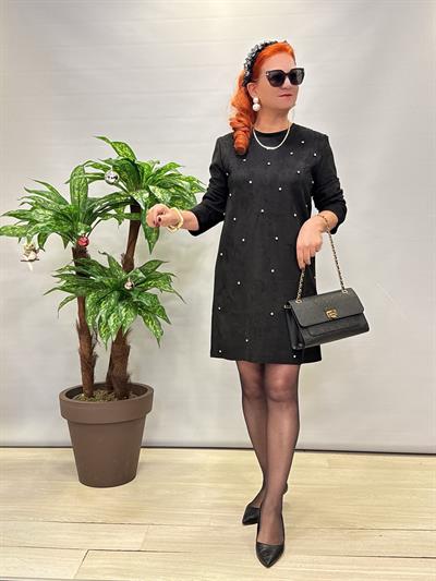 6310 Nubuk Taşlı Elbise Siyah 