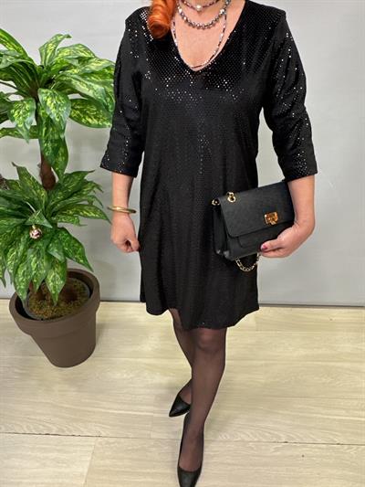 6310 Pul Detaylı V Yaka  Elbise Siyah 