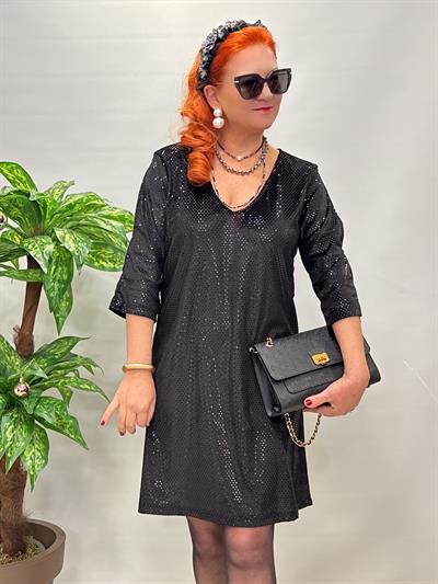 6310 Pul Detaylı V Yaka  Elbise Siyah 